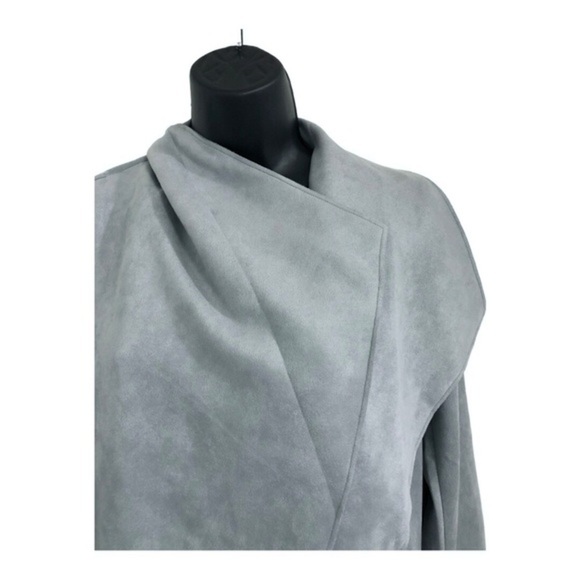 Haute monde Blue faux suede oversized shawl collar belted trench coat size Large - Picture 13 of 16